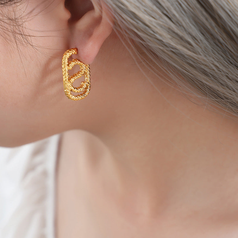 Luxurious Geometric Textured Gold-Plated Earrings for Women