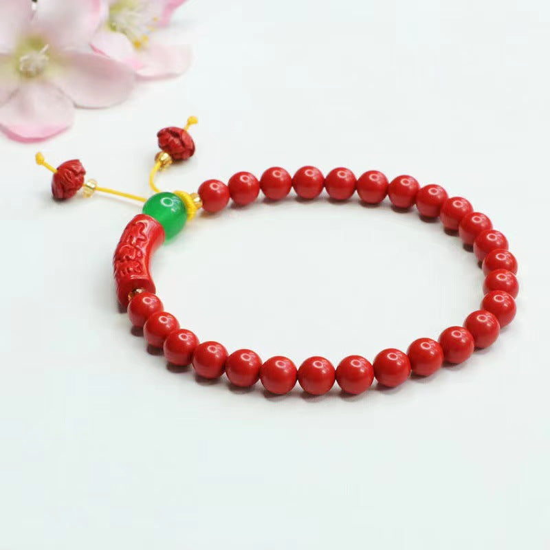 Red Lotus Cinnabar Bracelet with Sterling Silver Beads