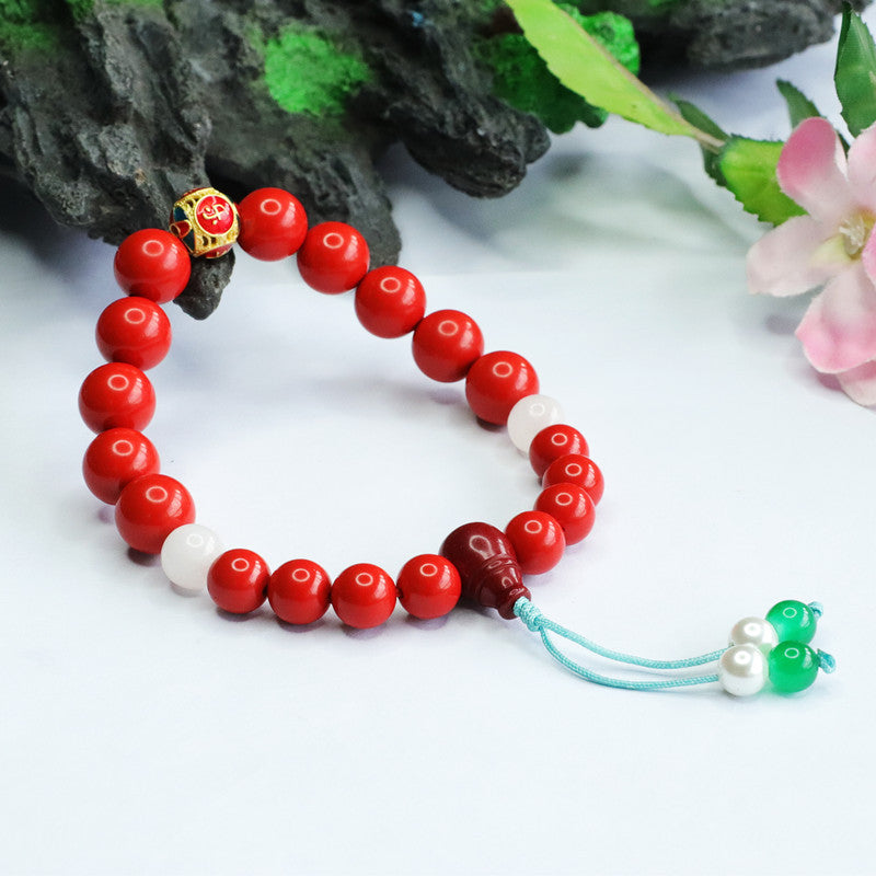 Chinese Wind Cinnabar and Hetian Jade Bracelet with Sterling Silver