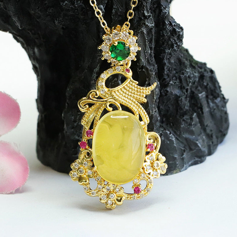 Phoenix Pendant with Beeswax Amber Zircon in Ethnic Style