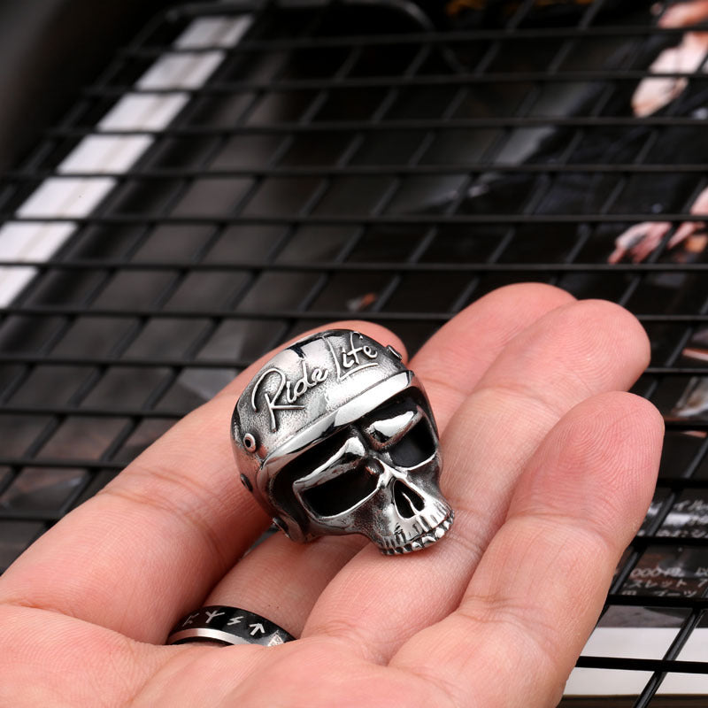 Men's Titanium Steel Skull Ring - Bold Locomotive Letter Design for the Fearless