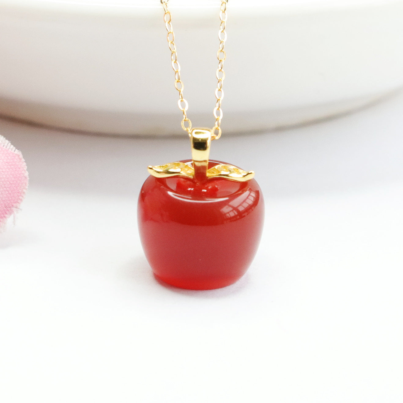 Fortune's Favor: Sterling Silver Necklace with Natural Red Agate Apple Pendant