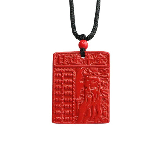 Red Sand Abacus & Cinnabar Guanyu Pendant - Sterling Silver Jewelry