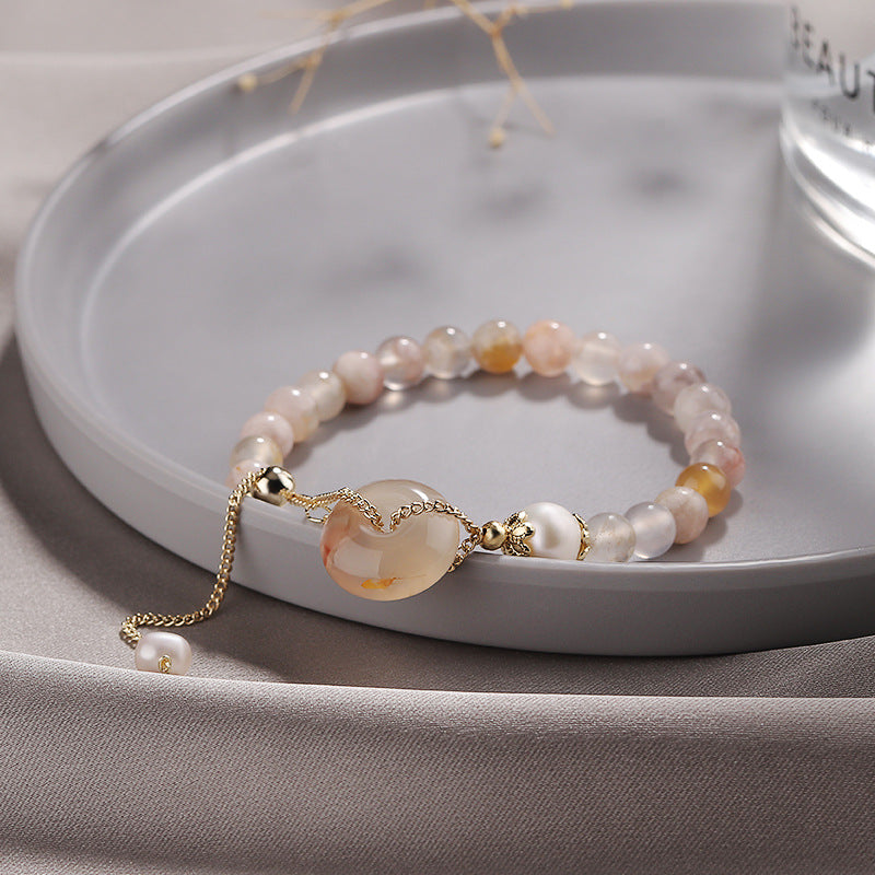 Elegant Cherry Blossom Agate Pearl Bracelet