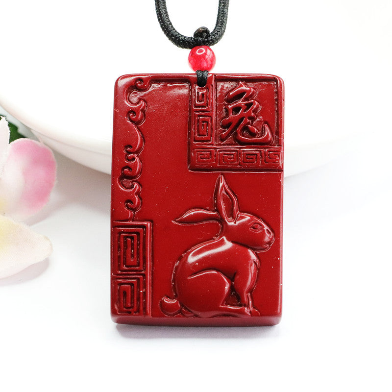 Cinnabar Pendant Purple Gold Sand Rectangle Brand Zodiac Rabbit Jewelry