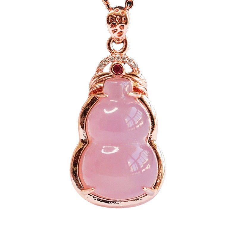 Natural Powder Chalcedony Gourd Rose Gold Pendant Jade Jewelry