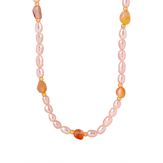 Elegant French Pink Freshwater Pearl Beaded Clavicle Necklace