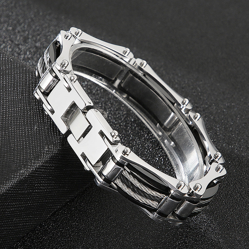 Men's Titanium Steel Bracelet - European and American Fashion Steel Wire Design for Wholesale