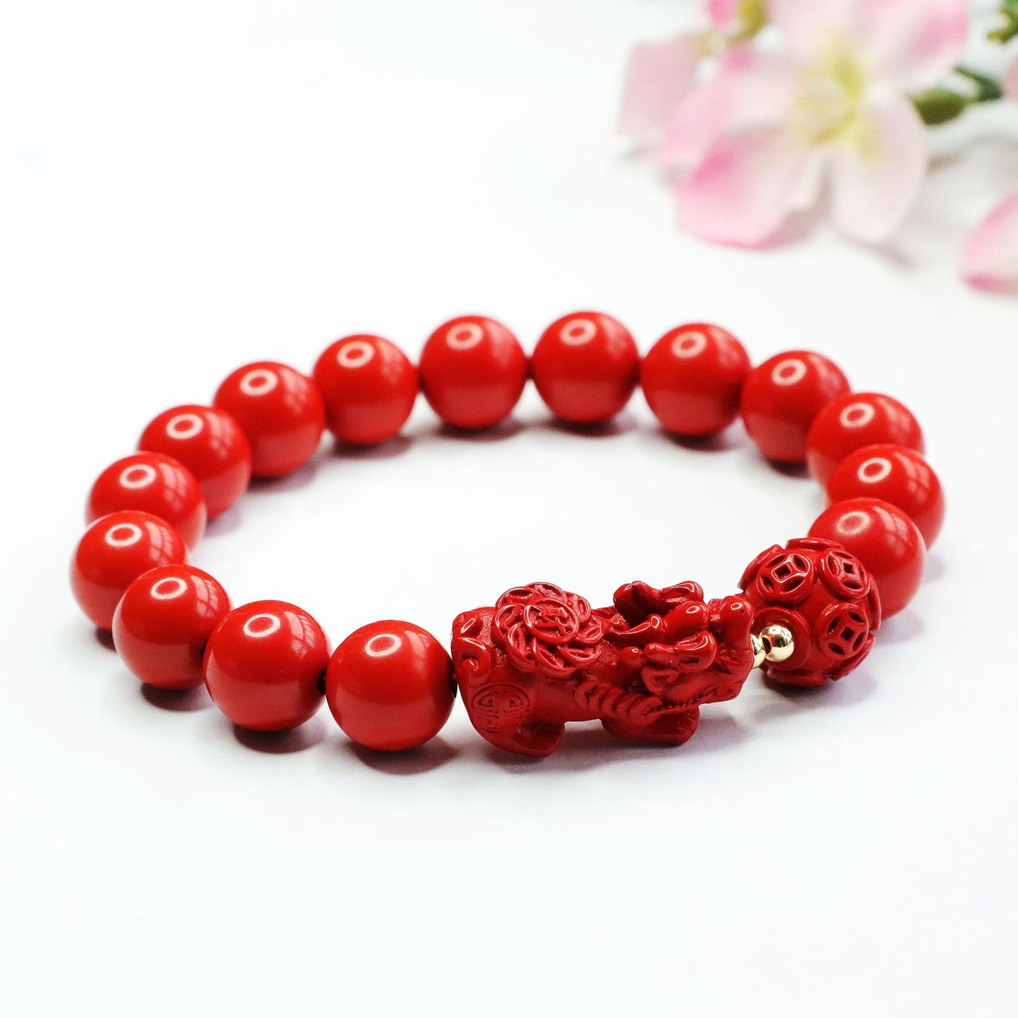 Fortune's Favor Cinnabar Bracelet with Red Sand Pixiu and Copper Coin Jewelry