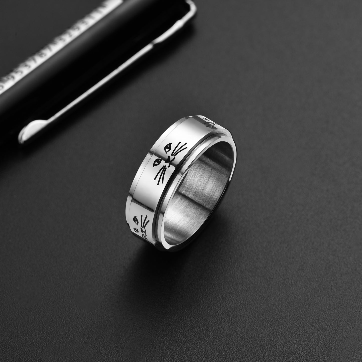 Adorable Japanese and Korean Animal-Themed Rotating Rings in Stainless Steel for Men - Engagement and Wedding Jewelry