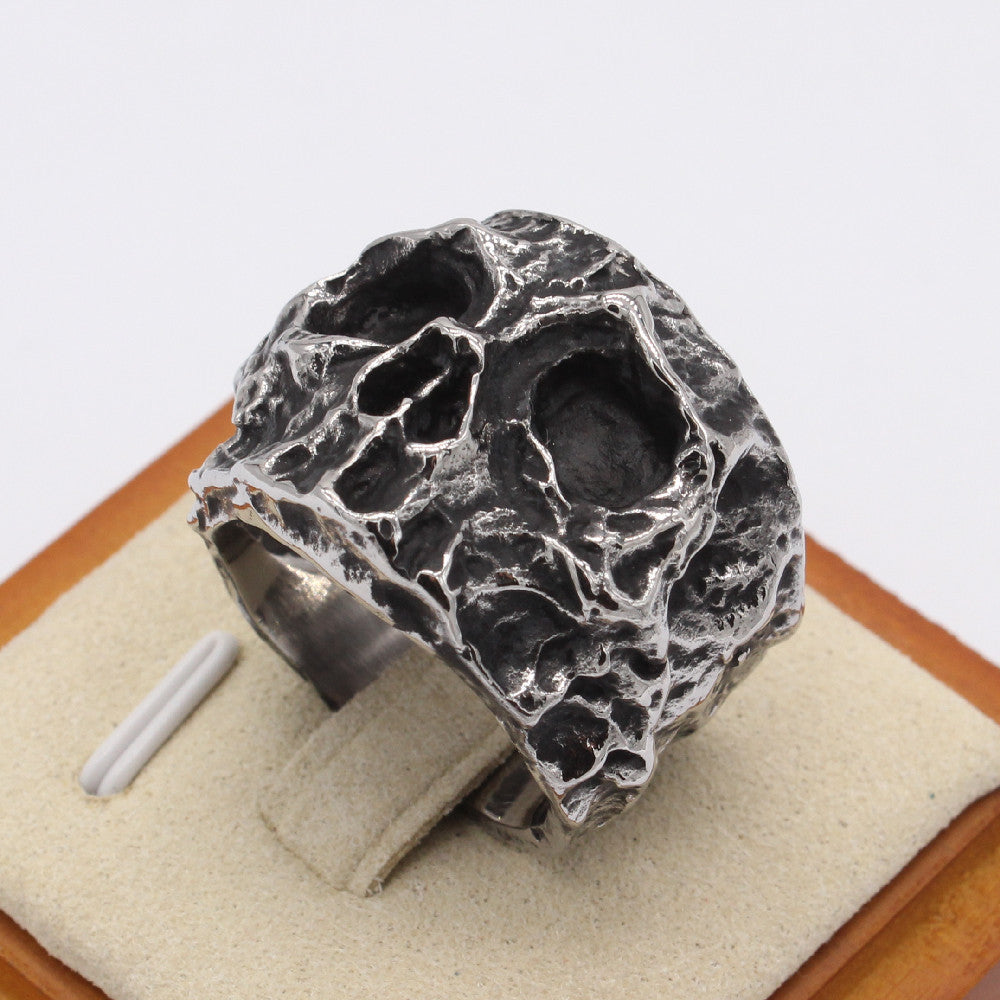 Halloween Half Skeleton Head Titanium Steel Ring for Men