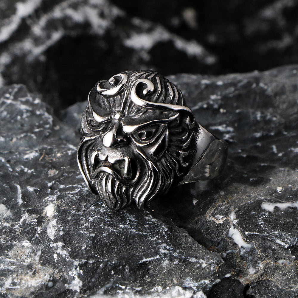 Titanium Steel Sun Wukong Ring - Year of the Monkey Zodiac Design for Men