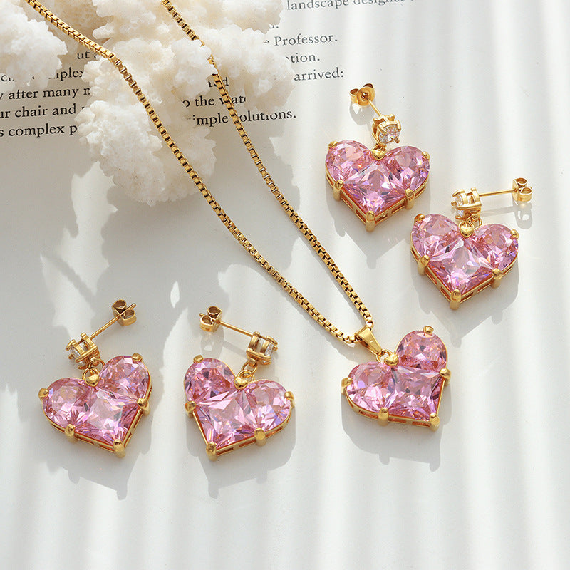 Niche Design Heart Pendant Necklace and Earrings Set