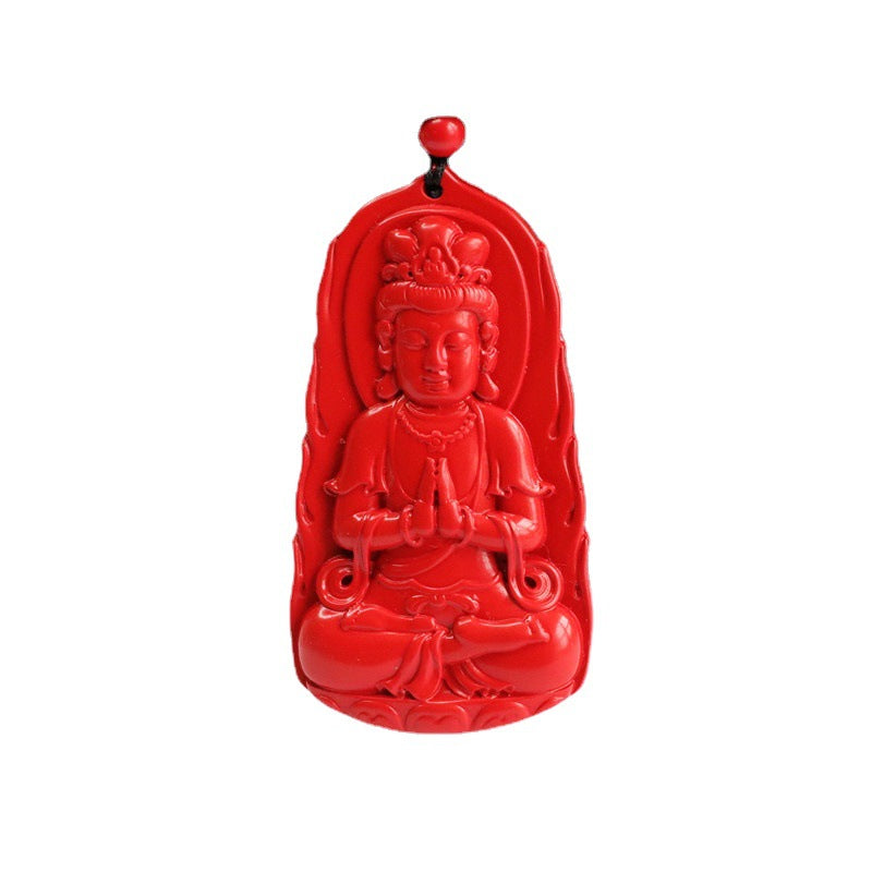 Vermilion Sand Guanyin Sterling Silver Pendant with Cinnabar Stone