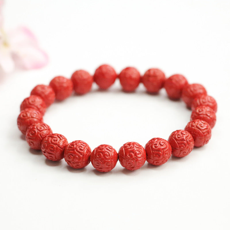 Red Sand and Cinnabar Stone Sterling Silver Bracelet