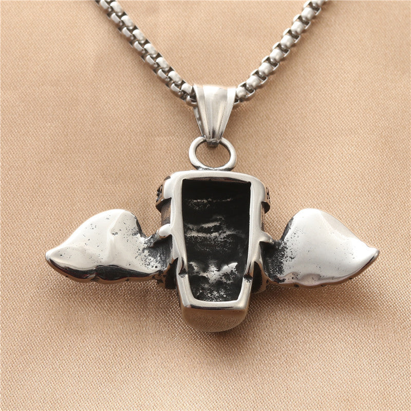 Punk-Inspired Titanium Steel Skull Wings Pendant Necklace for Men