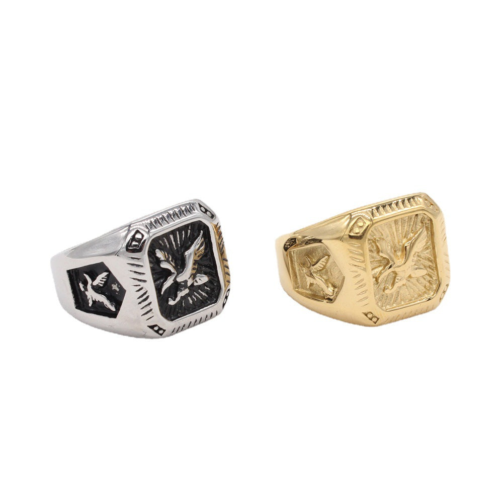 Personalized Retro American Soldier Eagle Military Ring Titanium Steel Ring for Men