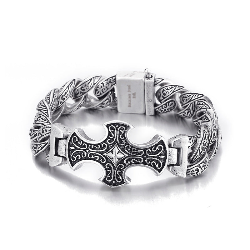 Vintage-Inspired Men's Cross Bracelet with Bold European and American Design