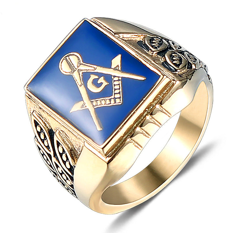 Punk Retro Masonic Ring in Premium Titanium Steel for Men - Bold Symbolic Fashion Statement