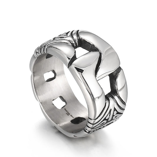 Vintage-Inspired Hollow Portrait Ring for Men - Trendy Titanium Steel Chain Design