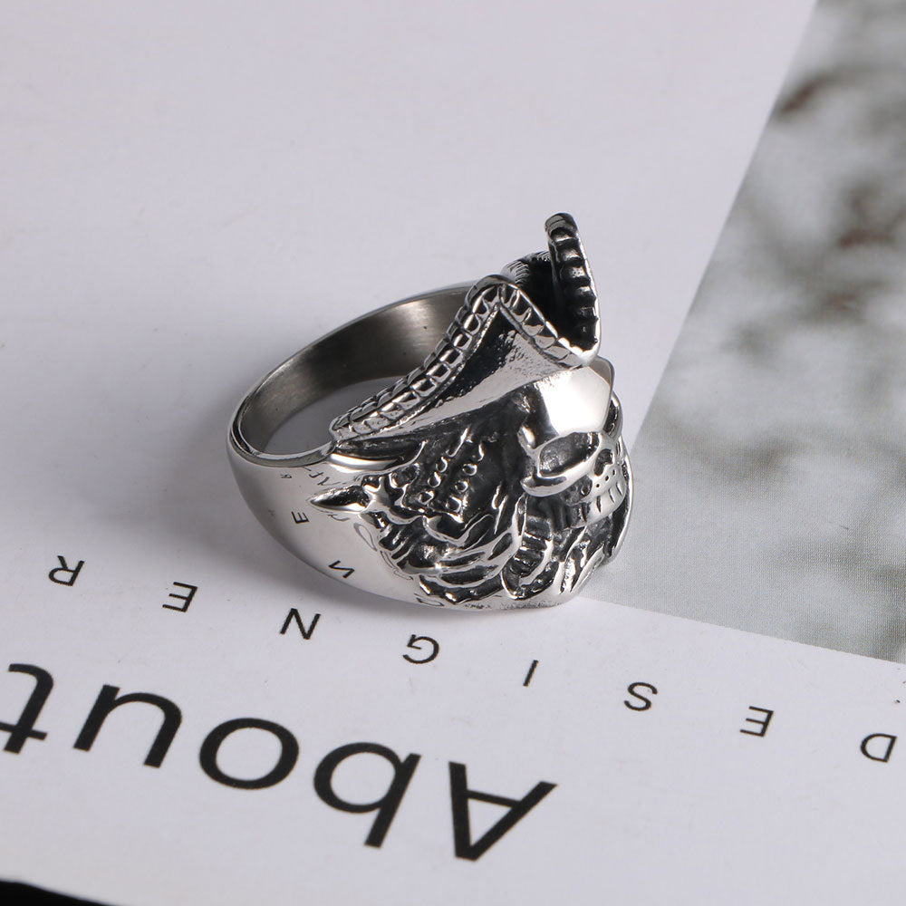 Titanium Steel Angel and Demon Skull Ring for Men - Old Devil Head Design