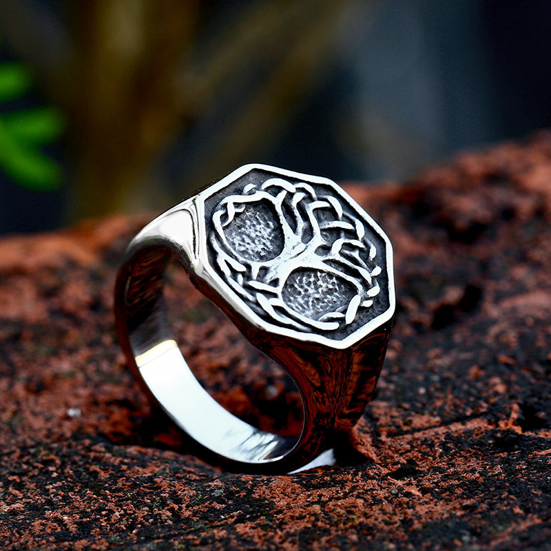 Stainless Steel Viking Tree of Life Men's Ring - Retro Titanium Steel, Wholesale European and American Style