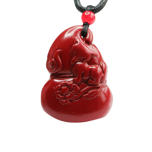 Fortune's Favor Cinnabar Pendant with Purple Gold Sand Fox Gourd Embellishment