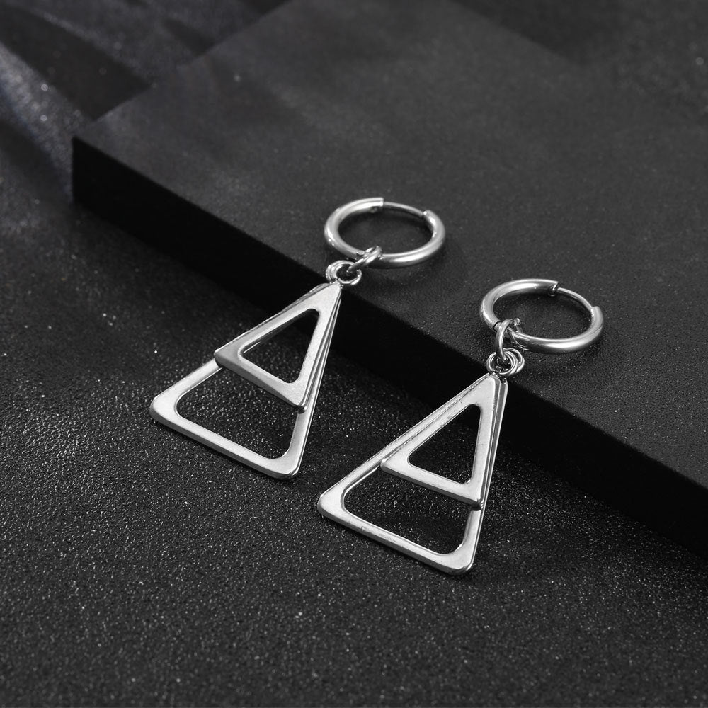 Triangular Titanium Steel Women's Locomotive Earrings - Personalized Easy Buckle Design