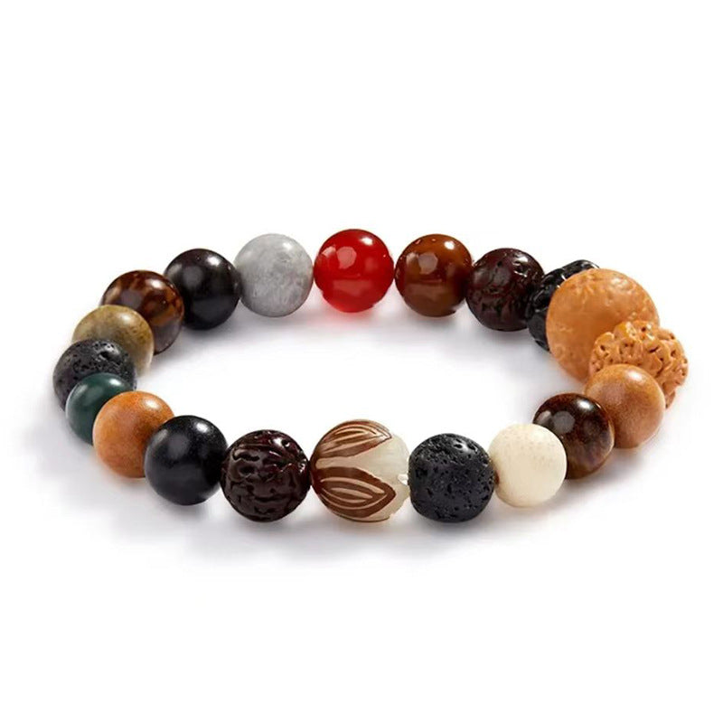 Buddha Bead and Sandalwood Cultural Bracelet with Sterling Silver and Crystal Gems