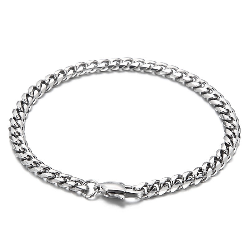 Customizable Handmade Jewelry: Japanese and Korean Inspired Titanium Steel Cuban Chain Bracelets for Men and Women