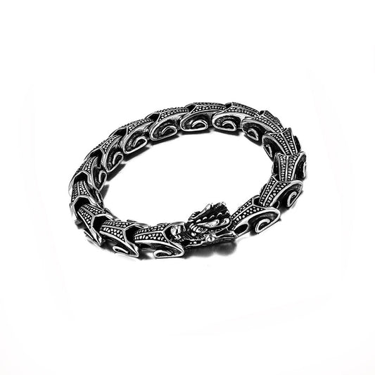 Punk Dragon & Lin Pattern Titanium Steel Bracelet for Men - Retro Style with Wholesale Options Available