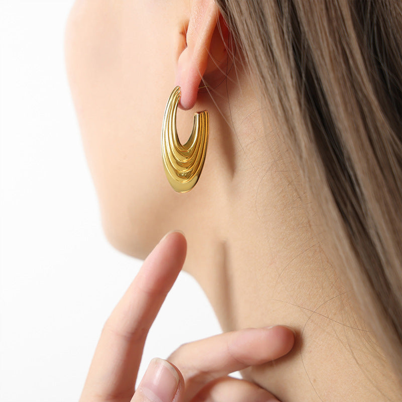 Golden Geometric Retro Earrings - Exquisite Titanium Steel Jewelry