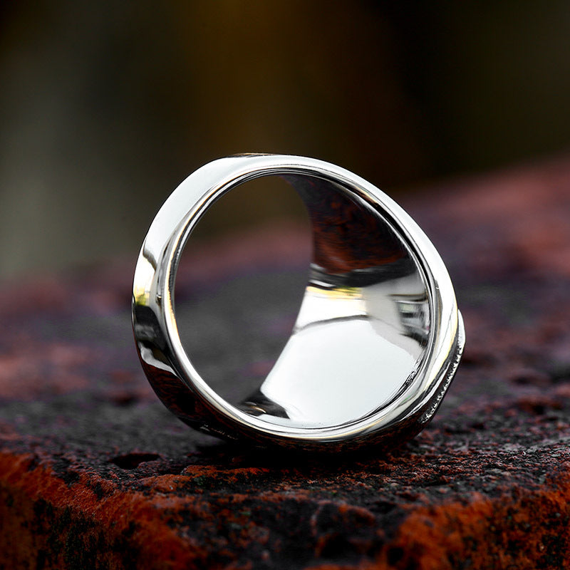 Lucifer Satan Inspired Stainless Steel Men's Ring - Retro Titanium Steel with Stone Inlays, Sizes 7-13 Available