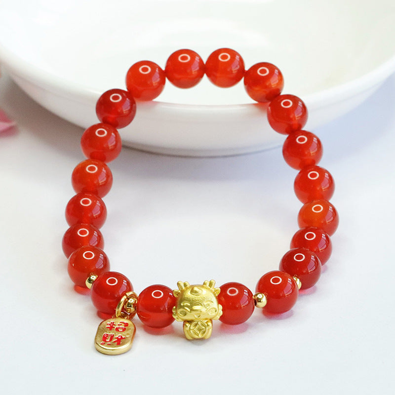 Dragon Zodiac Red Agate Bracelet for Prosperity and Luck