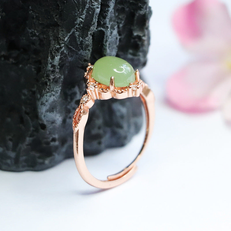 Sterling Silver and Hetian Jade Hollow Lace Ring