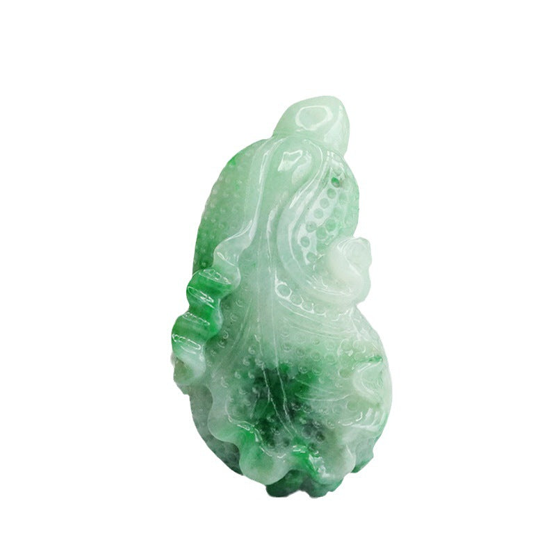 Green Cabbage Jade Pendant with Sterling Silver Needle