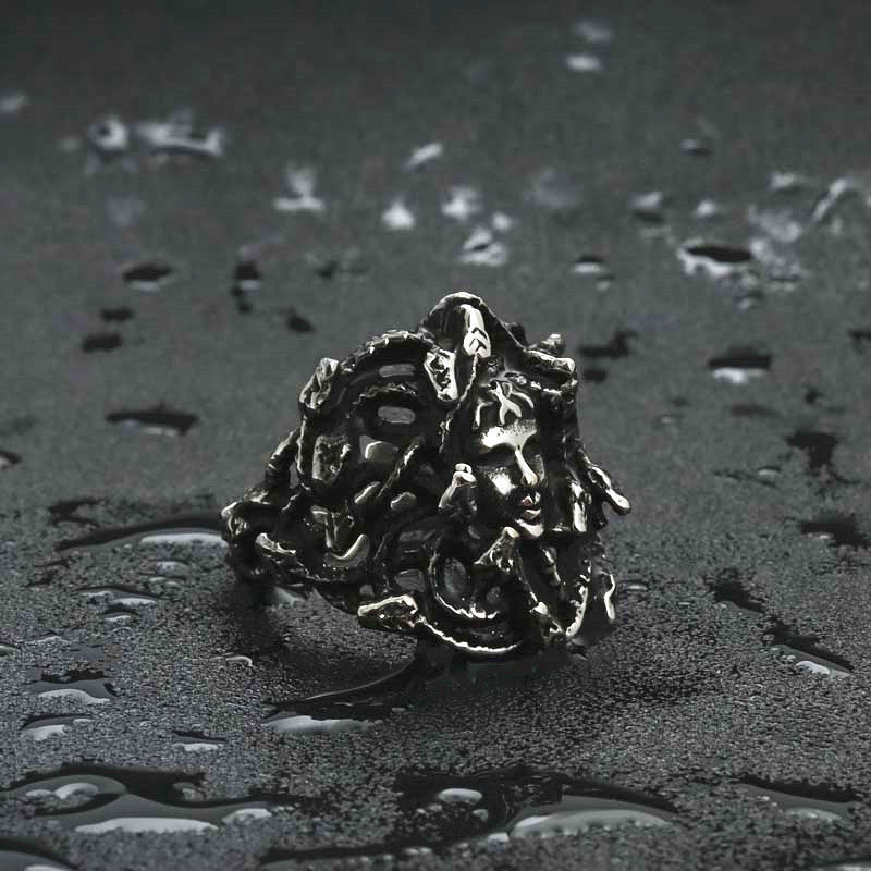 Titanium Steel Retro Snake Head Ring for Men - Punk Style Jewelry Direct from Manufacturer