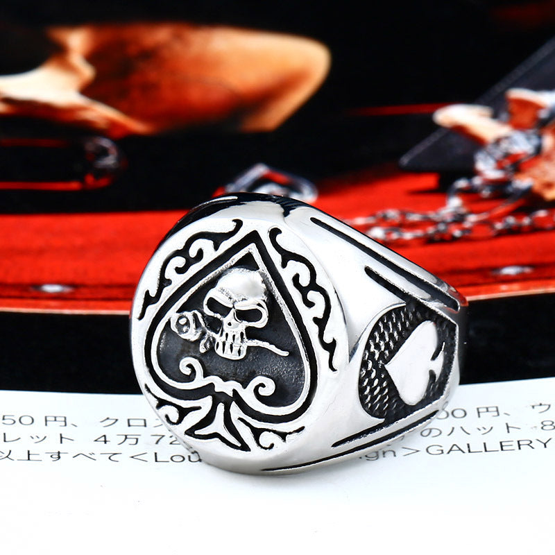 Vintage Spade Heart Skull Titanium Steel Ring for Men - Wholesale European and American Fashion