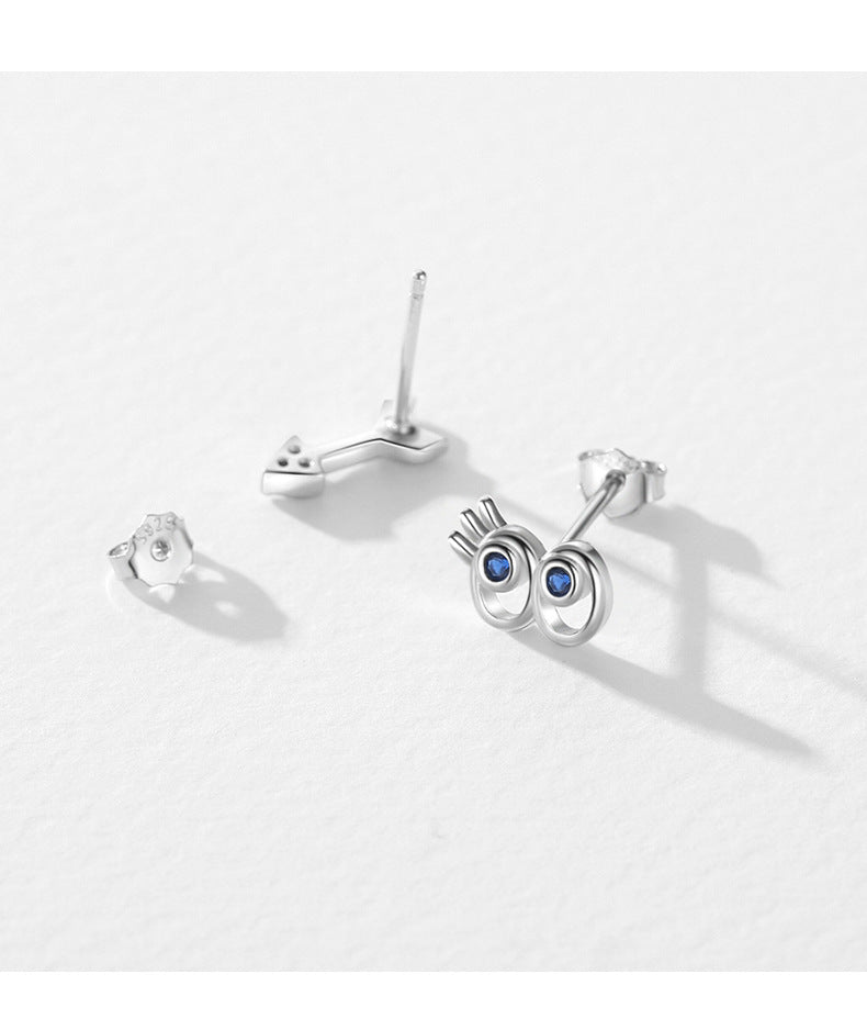 925 Sterling Silver Hollow Big Eyes Eyelash Arrow Asymmetric Earrings