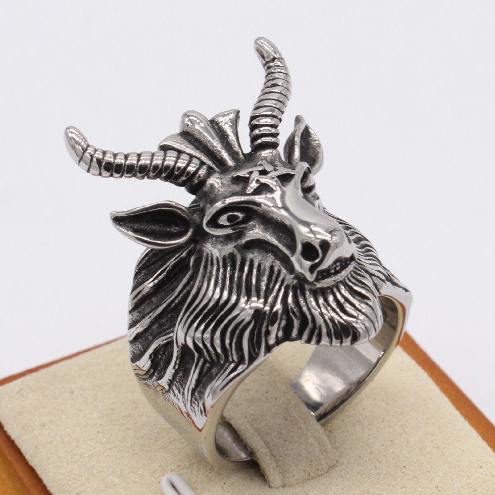 Vintage Christmas Deer Head Titanium Steel Ring for Men