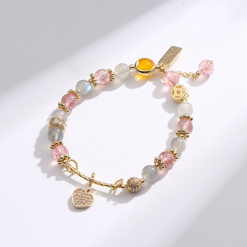 Strawberry Crystal and Grey Moonlight Sterling Silver Bracelet - Fortune's Favor