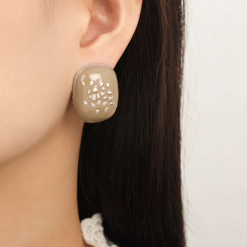 Golden Enamel Geometric Stud Earrings - Planderful Everyday Genie Collection