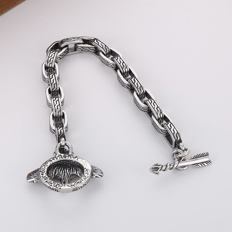 Punk-Inspired Retro Eagle Pattern Stainless Steel Bracelet for Men