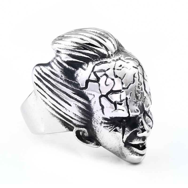 Retro Punk Titanium Steel Men's Ring - Unique Human Head Design for Fashion-forward Individuals