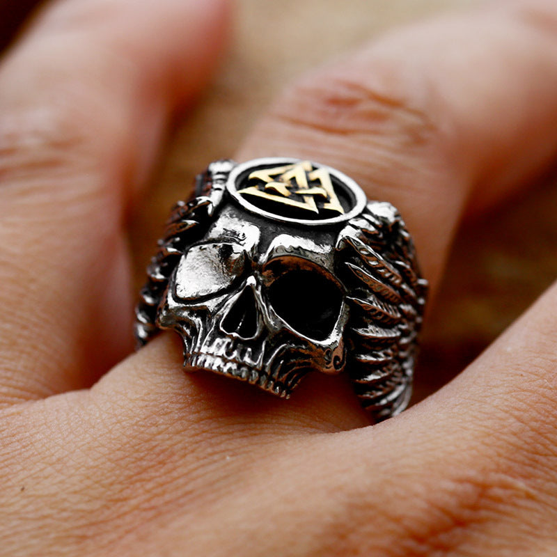 Titanium Steel Viking Triangular Stacked Ring - Punk Style Skull Jewelry for Men