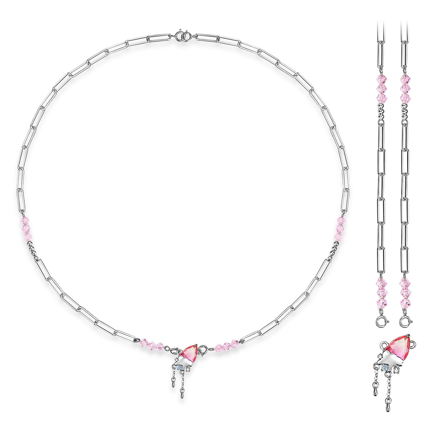 Pink Zircon Pendant Splice Silver Necklace