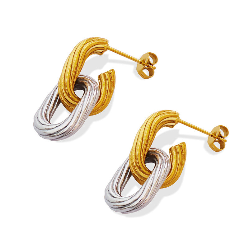 Golden Textured Handcrafted Oval Earrings Set