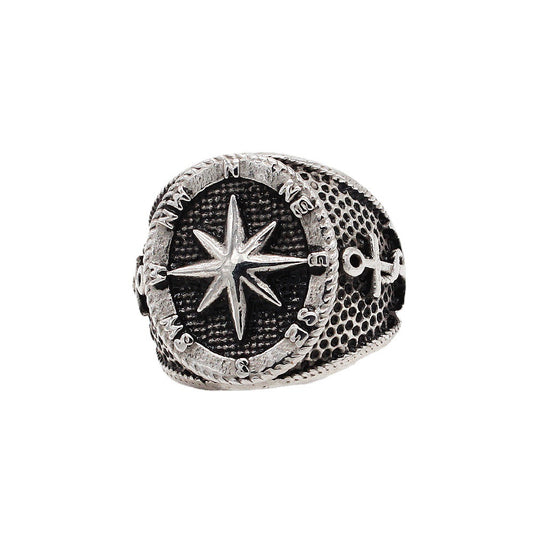 European and American Fashion Men's Titanium Steel Ring with Cross Compass