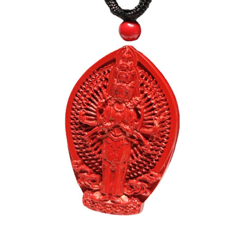 Red Sand Cinnabar Pendant with Thousand Hands and Thousand Eyes Guanyin