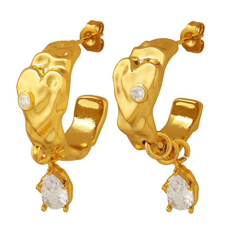 Exquisite Rhinestone Brass Earrings with Irregular Shape - Women's Unique Jewelry